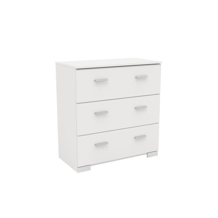 PARISOT Ensemble chambre lit 140x190 cm + 2 chevets + 1 commode - Blan