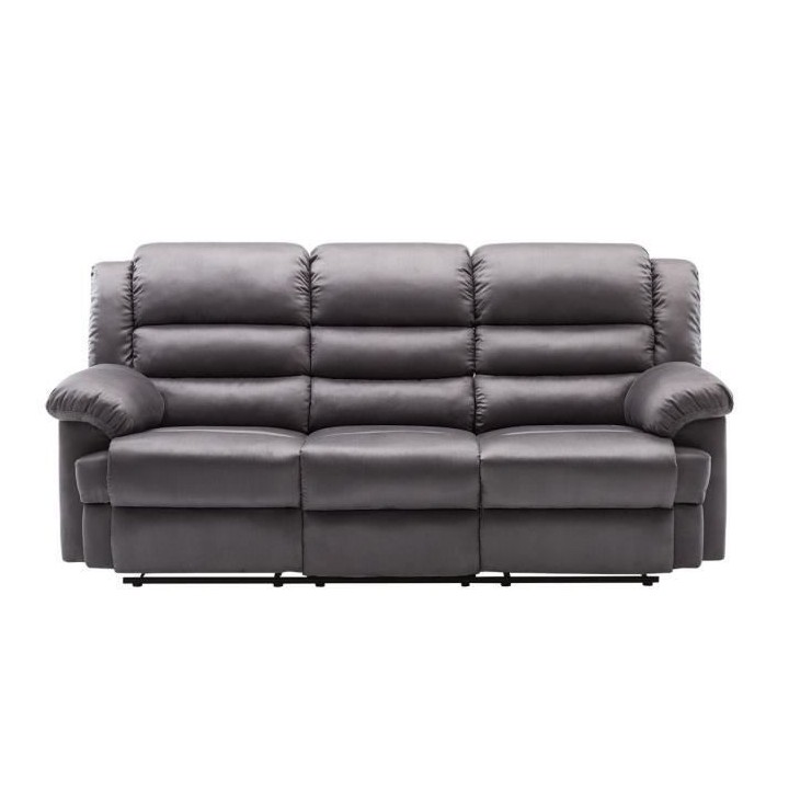 Canapé relax manuel - 3 places - TERRENCE - En microfibre grise - L 2