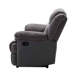 Canapé relax manuel - 3 places - TERRENCE - En microfibre grise - L 215 x P 169 x H 102 cm