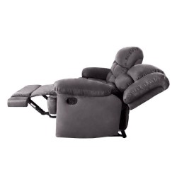 Canapé relax manuel - 3 places - TERRENCE - En microfibre grise - L 215 x P 169 x H 102 cm