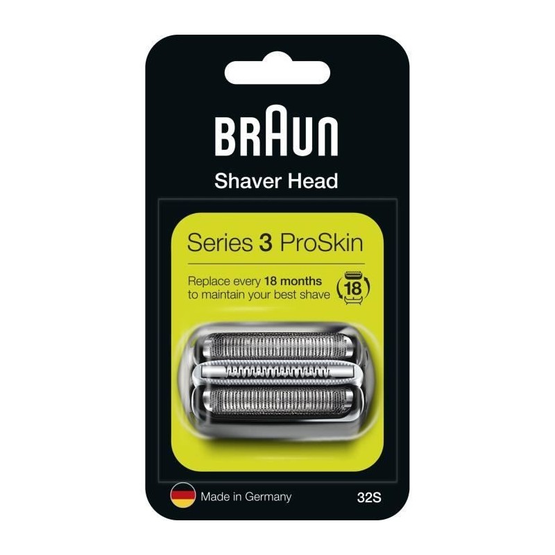 Braun Series 3 ProSkin Piece De Rechange Pour Rasoir Électrique Argentée, Compatible avec les rasoirs Series 3, 32S