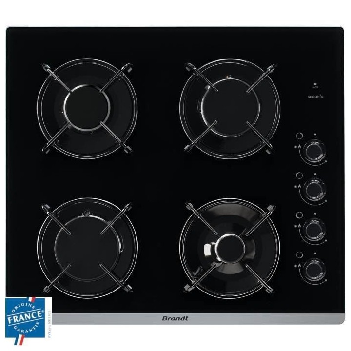 BRANDT BPG6413B Plaque de cuisson gaz - 4 foyers - L 51 x P 58 cm - Re