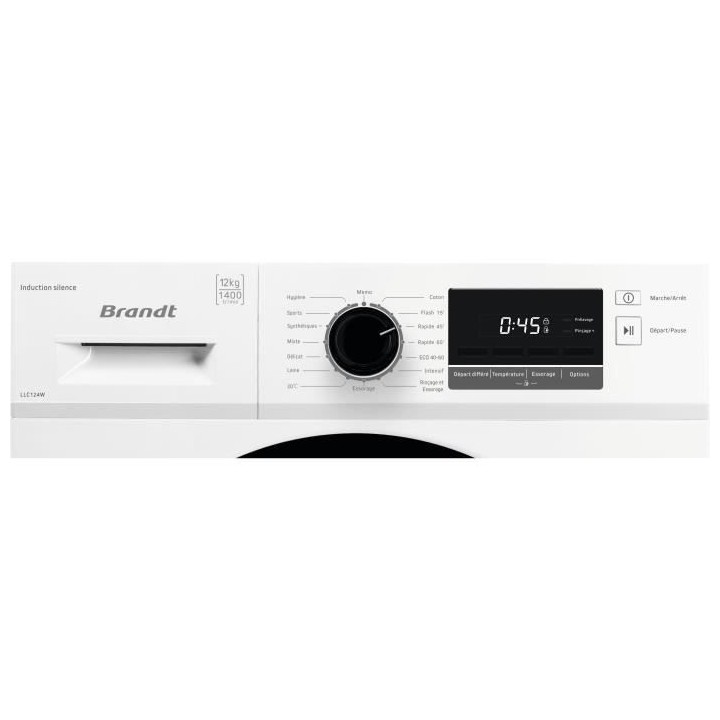 Lave-linge hublot BRANDT LLC124W - 12 kg - Induction - 1400 trs/min -