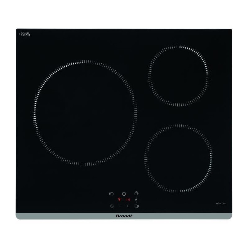 Plaque de cuisson induction - BRANDT - 3 zones - L60 cm - TI364B - 7200 W - Noir