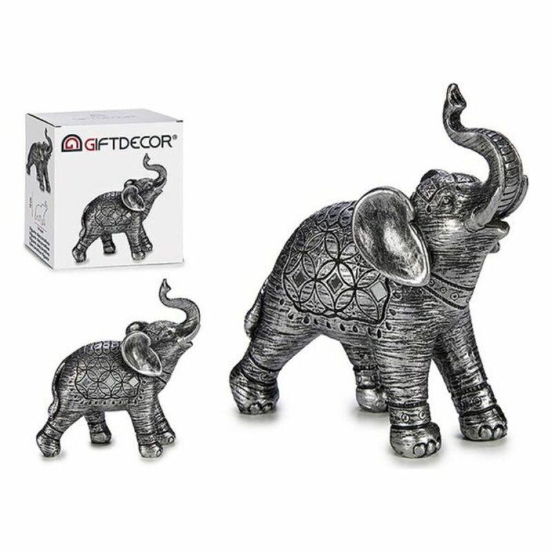 Eléphant Argent Résine Argent (6 x 15 x 14 cm)