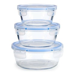 Ensemble de 3 Boîtes à Lunch Bleu Transparent verre 400 ml 580 ml