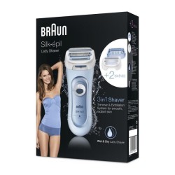 BRAUN Silk-épil Lady Shaver 5-160 Rasoir électrique - Femme - 3 en 1 - Sans Fil - Technologie Wet & Dry - Bleu