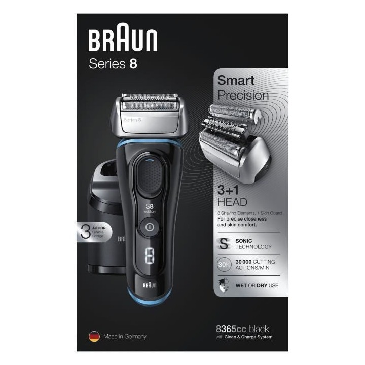 BRAUN Rasoir Électrique Series 8 8365cc - Barbe Homme - Station Clea