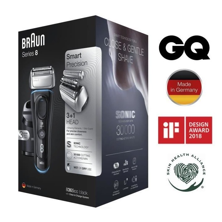 BRAUN Rasoir Électrique Series 8 8365cc - Barbe Homme - Station Clea