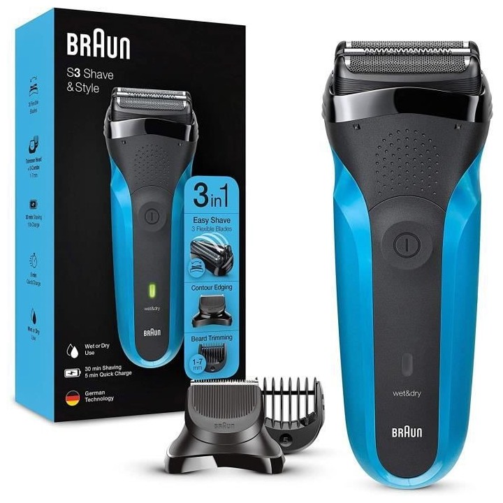 Braun Series 3 Shave & Style Rasoir Électrique Homme 3-En-1 Noir/Bleu