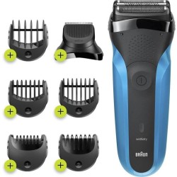 Braun Series 3 Shave & Style Rasoir Électrique Homme 3-En-1 Noir/Bleu, Équipé De La Technologie Wet & Dry Avec Tondeuse a Bar