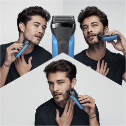 Braun Series 3 Shave & Style Rasoir Électrique Homme 3-En-1 Noir/Bleu, Équipé De La Technologie Wet & Dry Avec Tondeuse a Bar