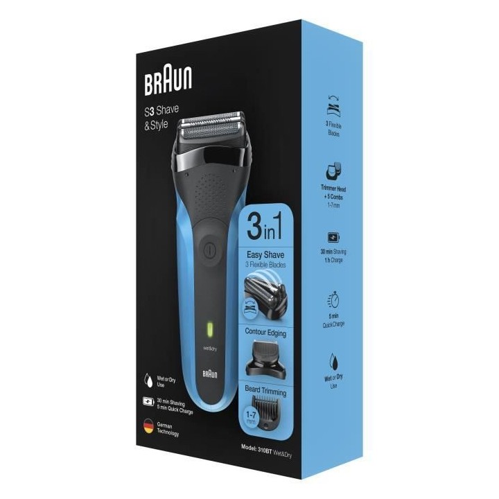 Braun Series 3 Shave & Style Rasoir Électrique Homme 3-En-1 Noir/Bleu