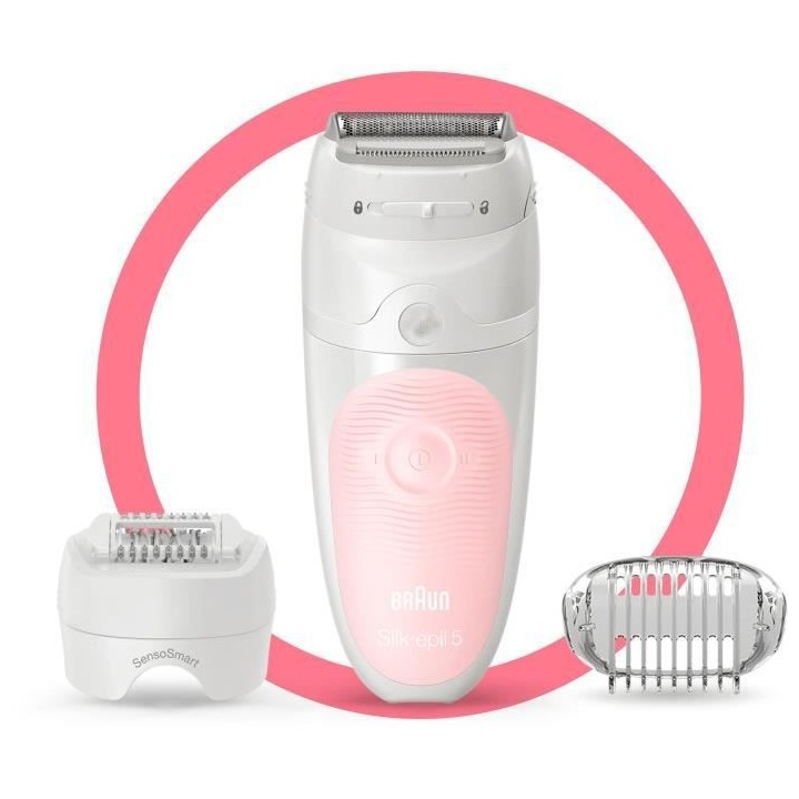 Braun Silk-épil 5 Épilateur Électrique Femme, Blanc/Rose, Tete De