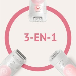 Braun Silk-épil 5 Épilateur Électrique Femme, Blanc/Rose, Tete De Rasage+Tondeuse, Épilation Douceur, Technologie Wet & Dry