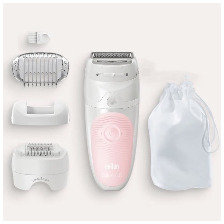 Braun Silk-épil 5 Épilateur Électrique Femme, Blanc/Rose, Tete De