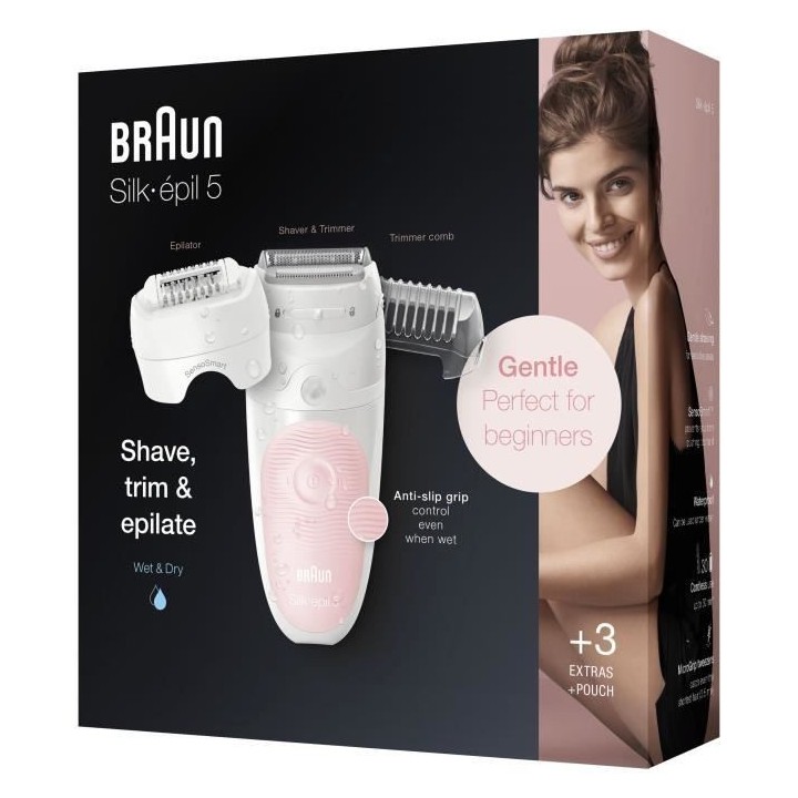 Braun Silk-épil 5 Épilateur Électrique Femme, Blanc/Rose, Tete De