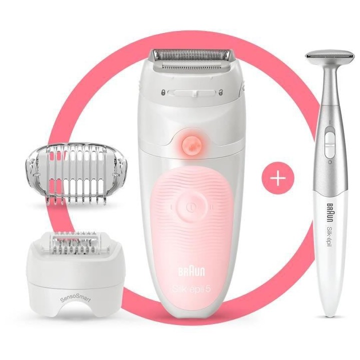 Braun Silk-épil 5 Épilateur Électrique Femme, Blanc/Rose, Avec Tet