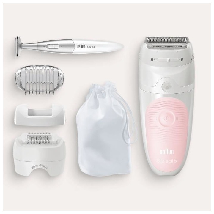 Braun Silk-épil 5 Épilateur Électrique Femme, Blanc/Rose, Avec Tet