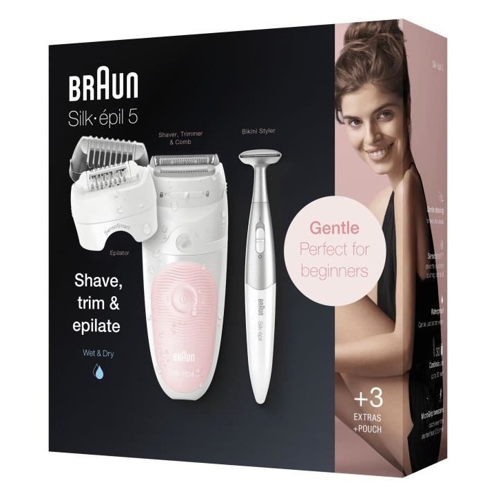 Braun Silk-épil 5 Épilateur Électrique Femme, Blanc/Rose, Avec Tet