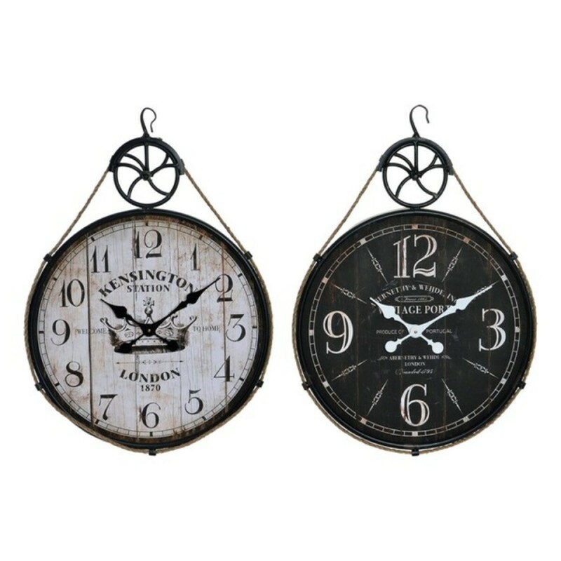 Horloge Murale DKD Home Decor 50 x 4,5 x 71 cm Noir Métal Bois Blanc (2 Unités)