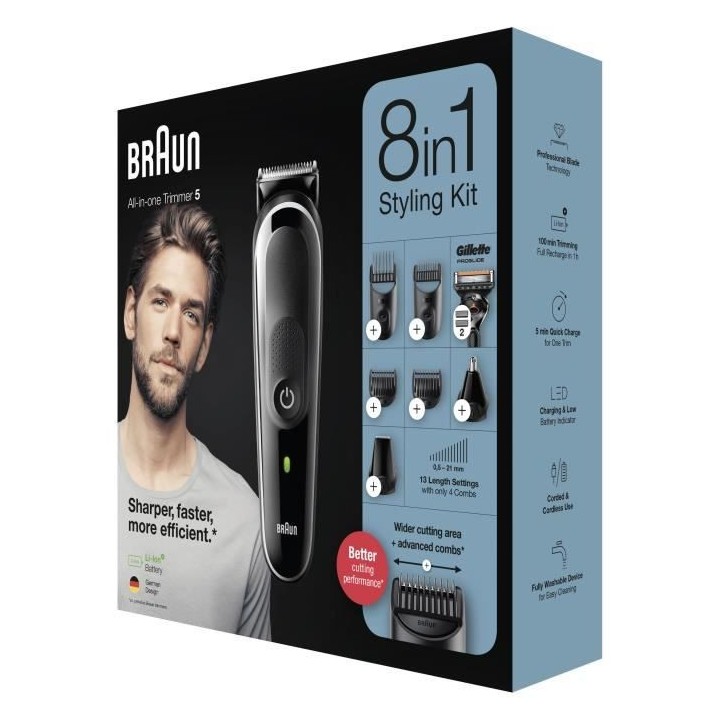 Braun 5 MGK5360, Tondeuse a Barbe 8-En-1 Pour Homme, Tondeuse Pour Vis