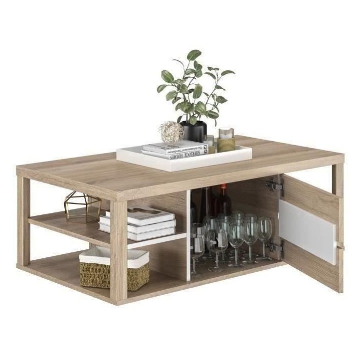 Table basse OLERON - 1 porte - Décor chene - Made in France - L 110 x