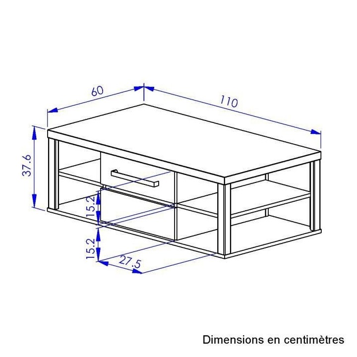 Table basse OLERON - 1 porte - Décor chene - Made in France - L 110 x