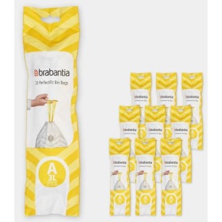 BRABANTIA 10 rouleaux de 20 sacs poubelle PerfectFit Code A 3L - Blanc