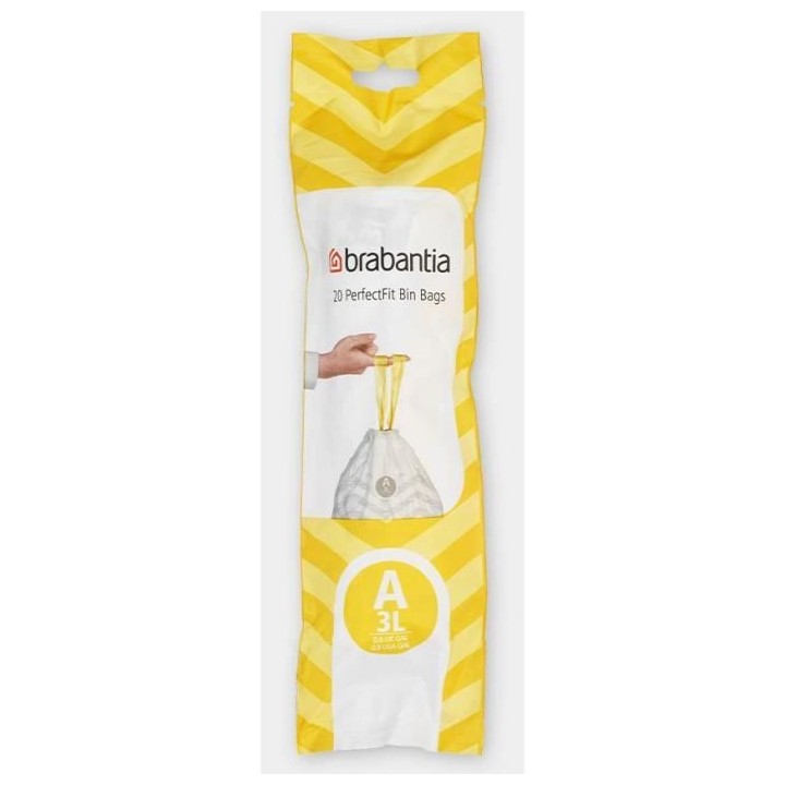 BRABANTIA 10 rouleaux de 20 sacs poubelle PerfectFit Code A 3L - Blanc