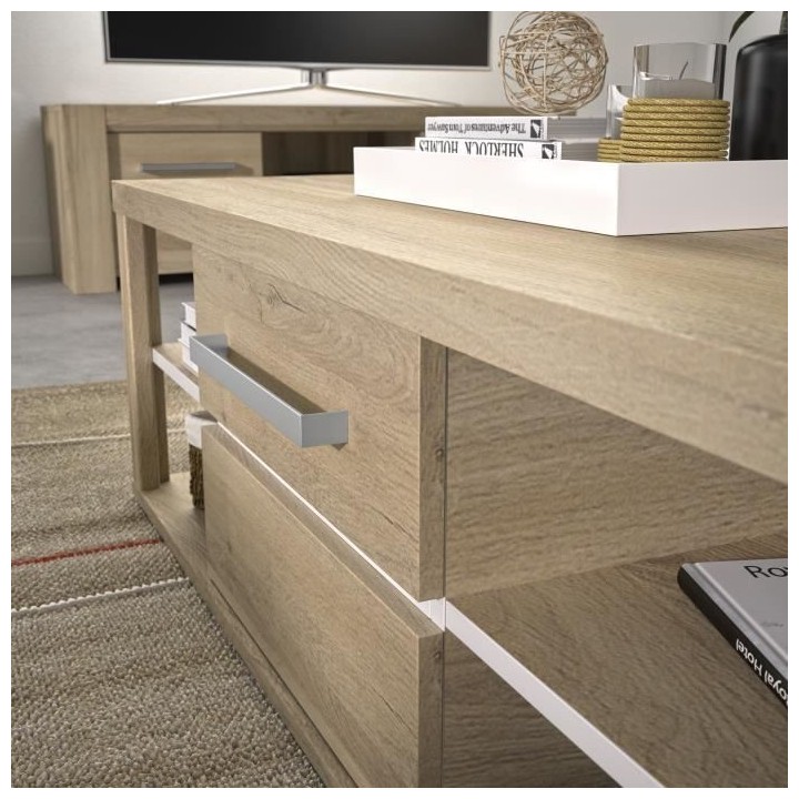 Table basse OLERON - 1 porte - Décor chene - Made in France - L 110 x