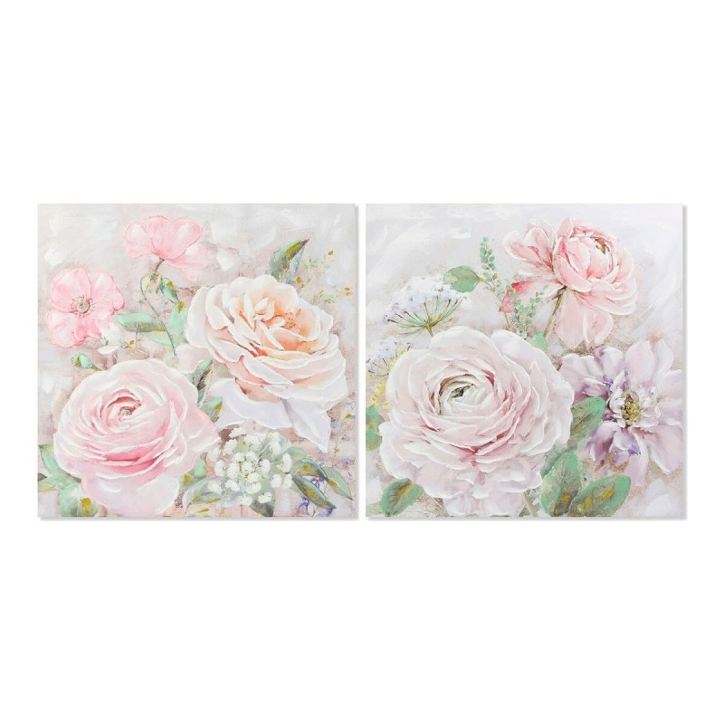 Cadre DKD Home Decor Flowers 100 x 3 x 100 cm Fleurs Shabby Chic (2 Unités)