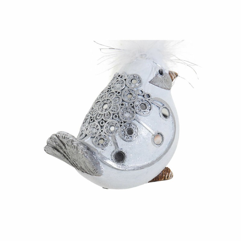 Figurine Décorative DKD Home Decor Blanc Argenté Résine Oiseau Romantique 15 x 9 x 12 cm