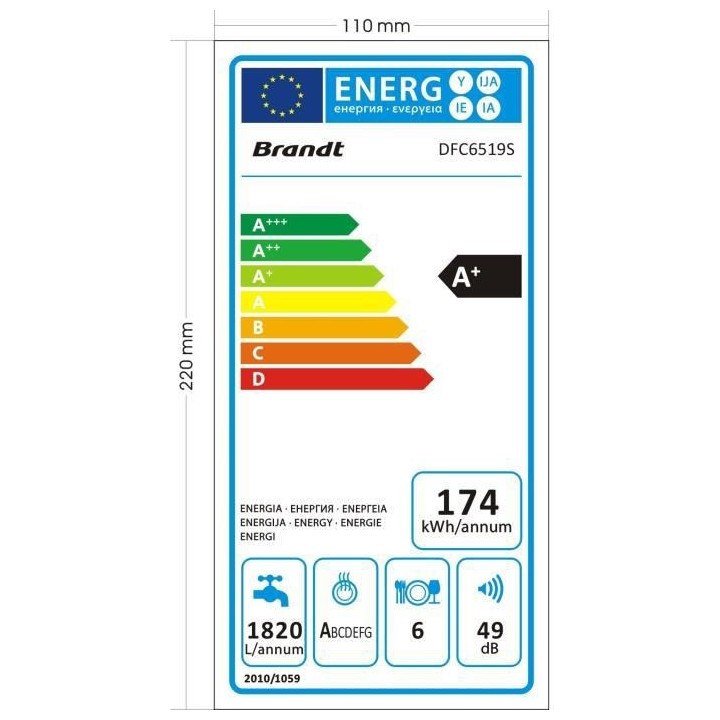 Lave-vaisselle compact pose libre BRANDT DFC6519S - Induction - 6 couv