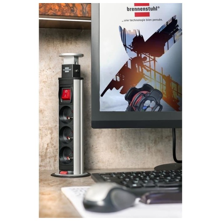 Brennenstuhl Multiprise TOWER POWER encastrable - 3 prises - avec 2m d