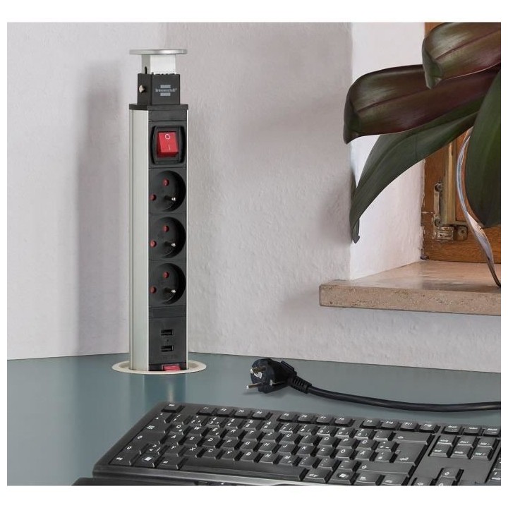 Brennenstuhl Multiprise TOWER POWER encastrable - 3 prises + 2 prises