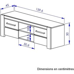 Meuble TV OLERON - 2 tiroirs - Décor chene - Made in France - L 160 x P 45 x H 50 cm - GAMI