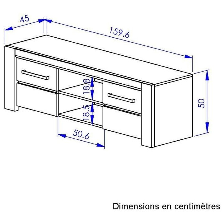 Meuble TV OLERON - 2 tiroirs - Décor chene - Made in France - L 160 x
