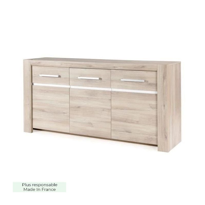 Buffet OLERON - 3 portes - Décor chene - Made in France - L 180 x P 45 x H 91 cm - GAMI