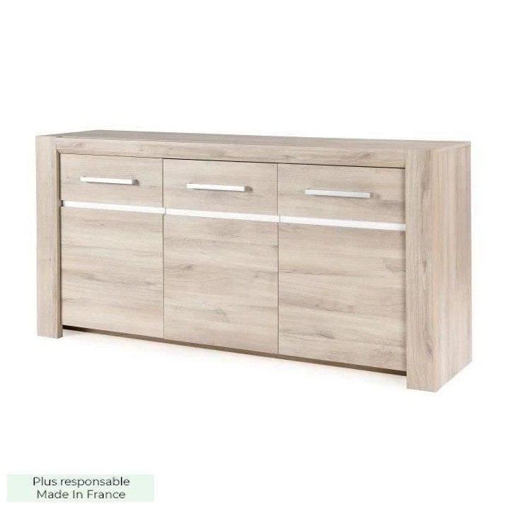 Buffet OLERON - 3 portes - Décor chene - Made in France - L 180 x P 4