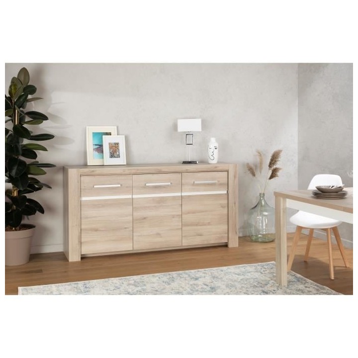 Buffet OLERON - 3 portes - Décor chene - Made in France - L 180 x P 4