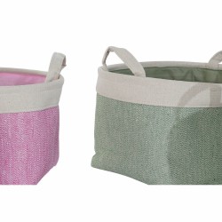 Set de basket DKD Home Decor 8424001855797 32 x 32 x 23 cm Beige Rose Polyester Vert (2 Unités)