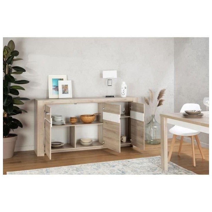 Buffet OLERON - 3 portes - Décor chene - Made in France - L 180 x P 4