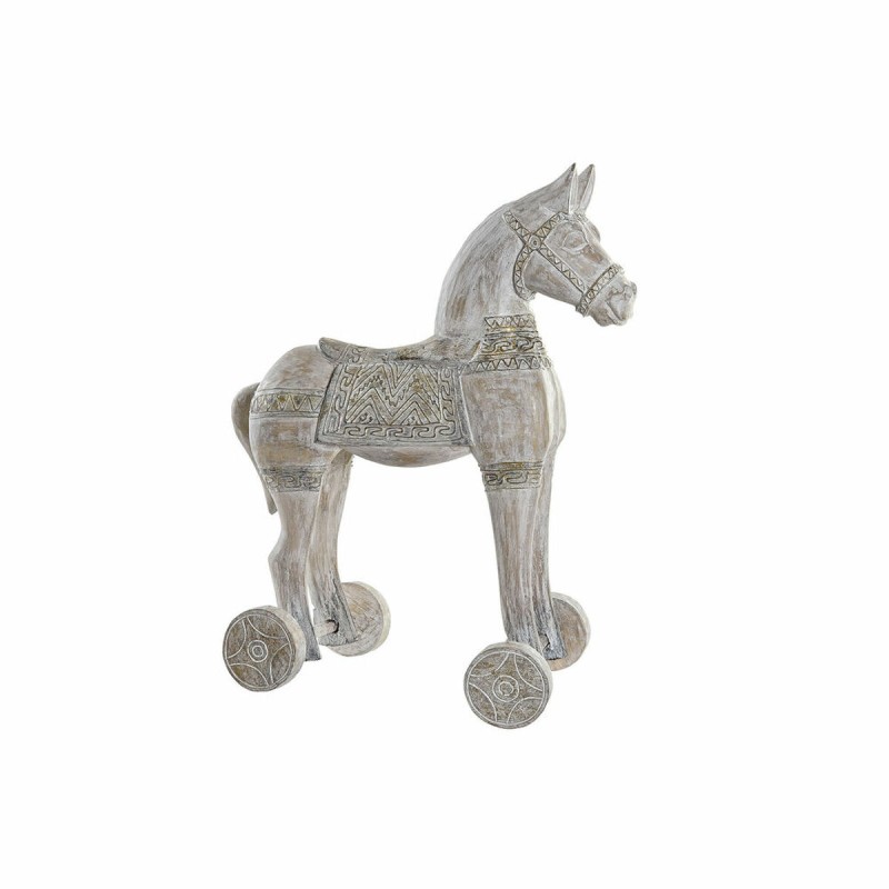 Figurine Décorative DKD Home Decor 8424001847884 Cheval Finition vieillie Doré Blanc Fer Bois d'albassia (42 x 22 x 49 cm)