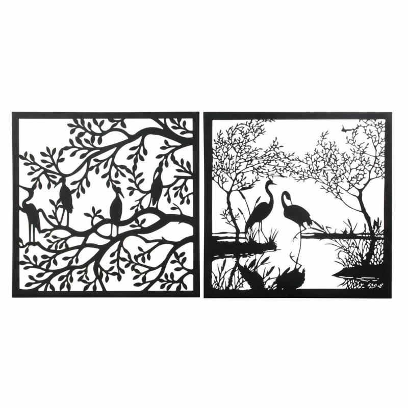 Décoration murale DKD Home Decor 98 x 1 x 98 cm Noir Oiseaux (2 Unités)