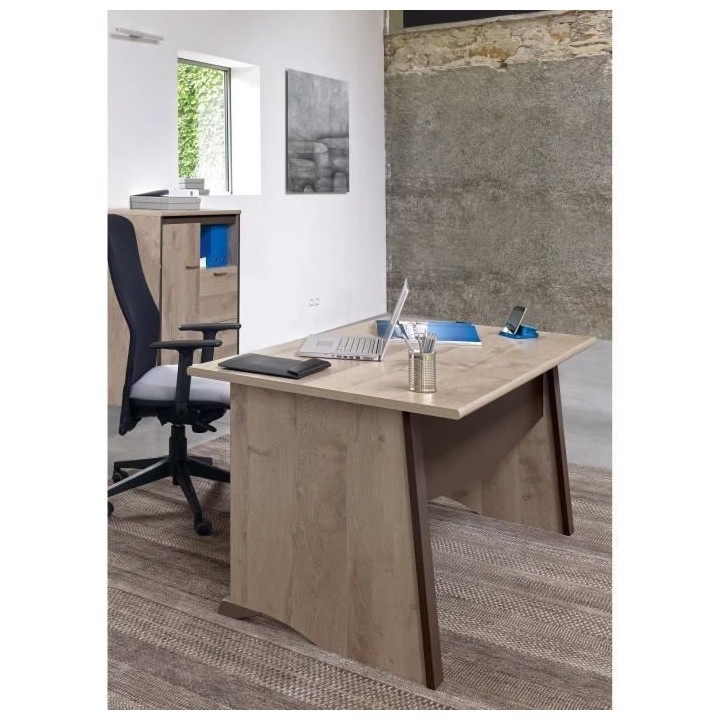 GAMI Ensemble Bureau L 160 + Rangement 1 porte 2 tiroirs - Décor bois