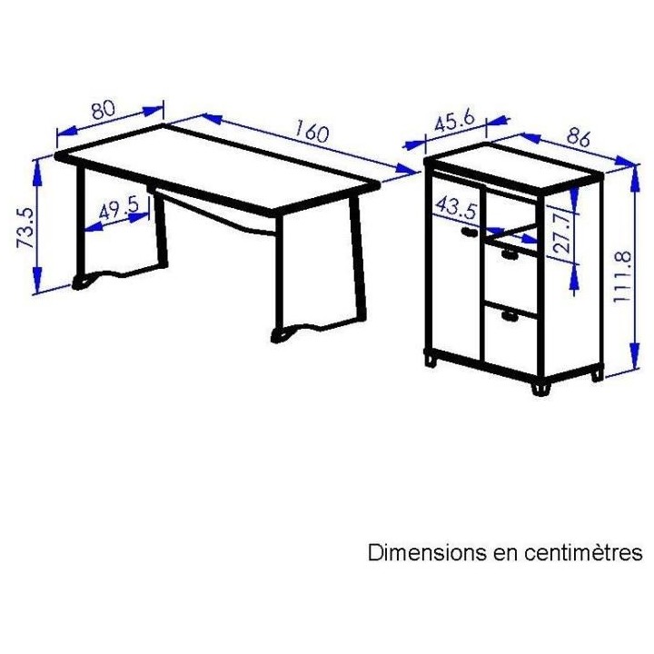 GAMI Ensemble Bureau L 160 + Rangement 1 porte 2 tiroirs - Décor bois
