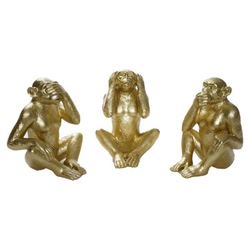 Figurine Décorative DKD Home Decor 16 x 18 x 25 cm Doré Colonial Singe (3 Pièces)