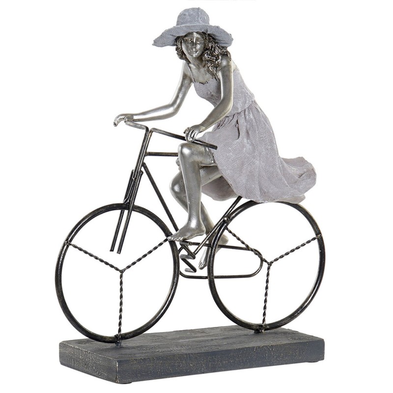 Figurine Décorative DKD Home Decor 27 x 12 x 31 cm Femme Argenté Bicyclette Blanc