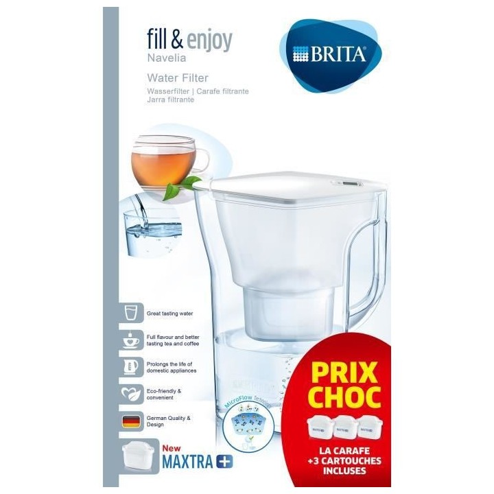 Carafe filtrante BRITA - Navélia blanche 3 cartouches MAXTRA+ incluse